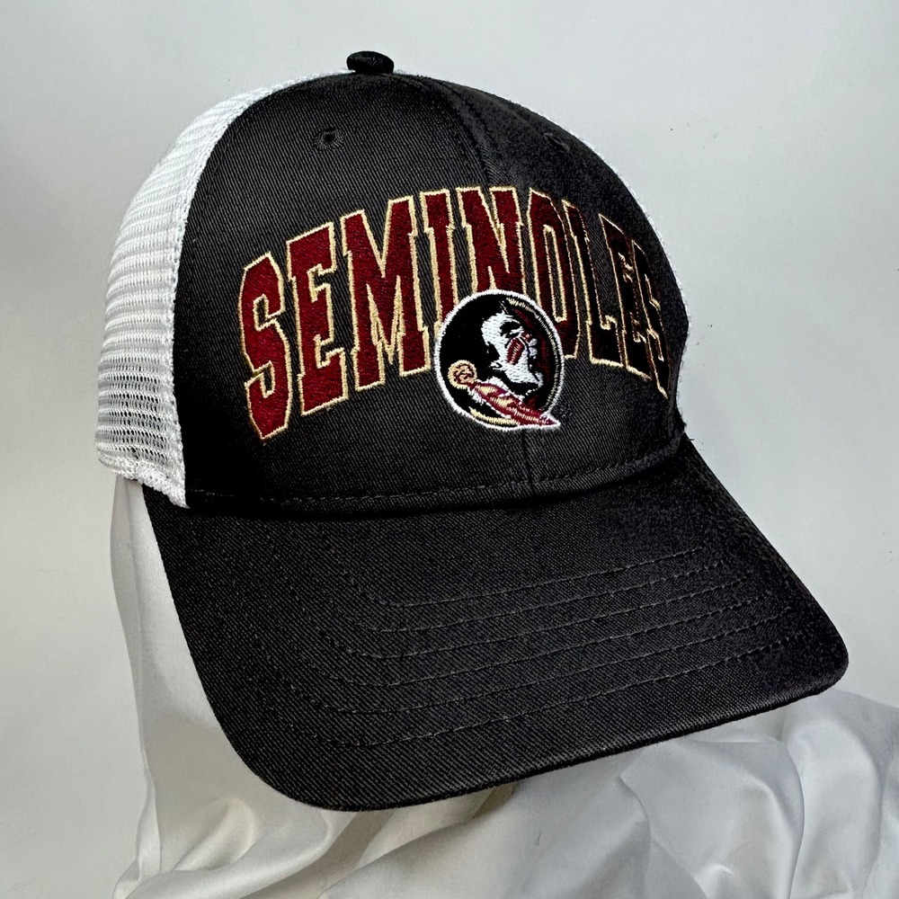 FSU SEMINOLES Trucker Hat Grey White Mesh Snapback Embroidered Logo